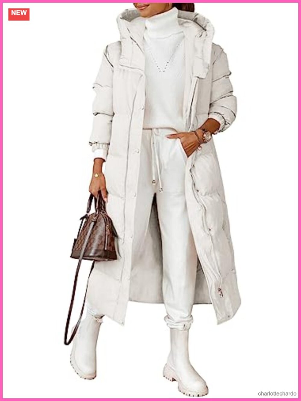 Women Long Quilted Puffer Coat Hooded Button Down Winter Jacket